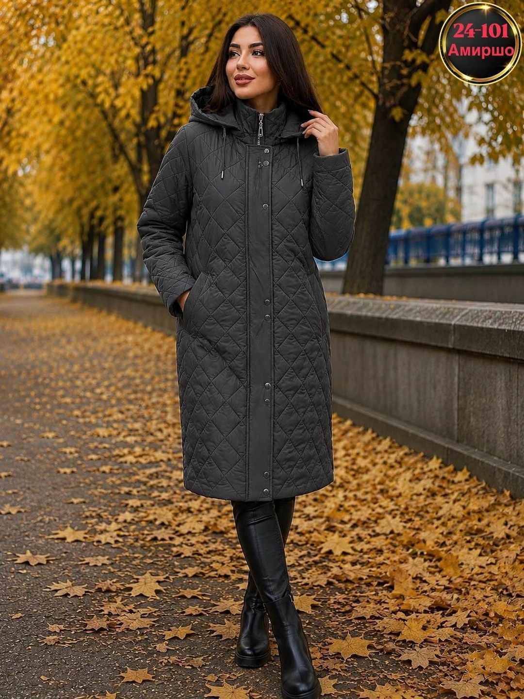 стеганое демисезонное пальто с капюшоном и водоотталкивающей тканью lady secret 5032 черный,утепленное стеганое пальто lady secret 5032 черный размер 50,стеганое демисезонное пальто ls арт. 5032,стега