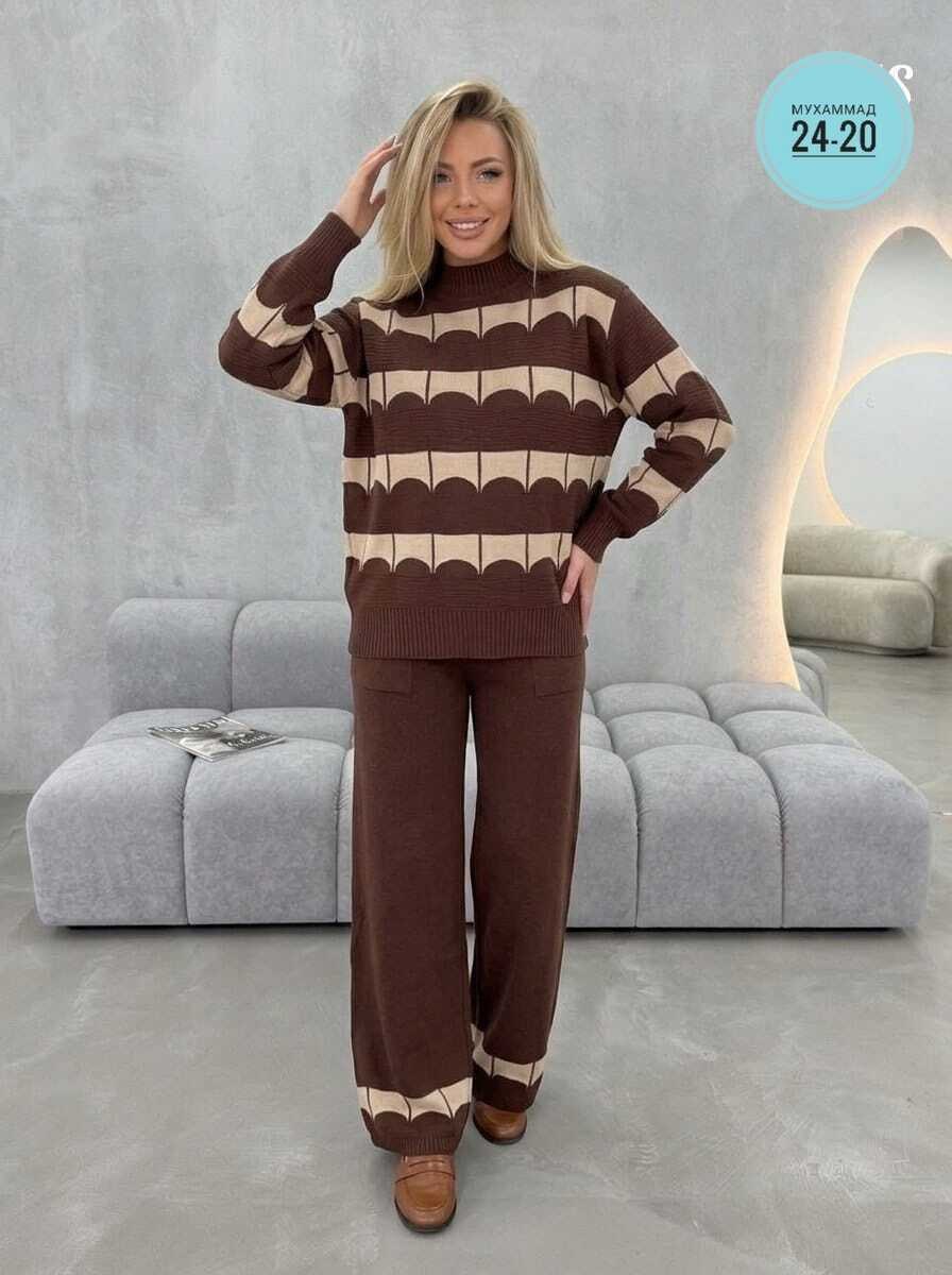 трикотажный костюм с брюками и кофтой в полоску aisha comfort,костюм двойка кашемир,костюм трикотажный,женские костюмы,костюм кашемир