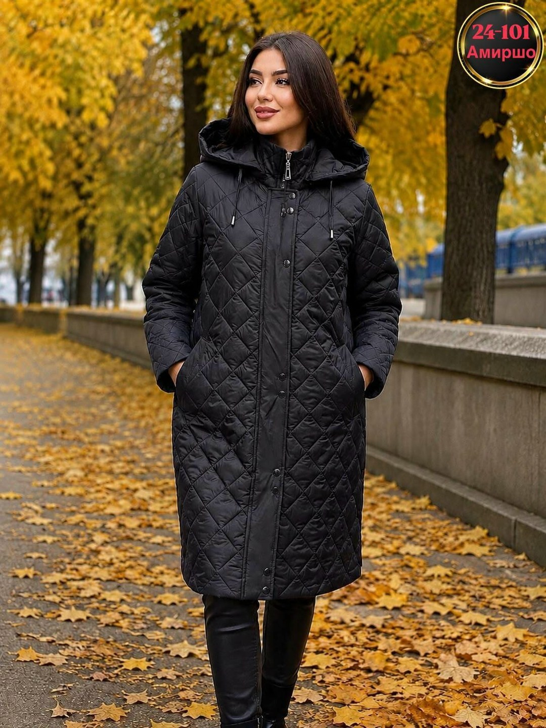 стеганое демисезонное пальто с капюшоном и водоотталкивающей тканью lady secret 5032 черный,утепленное стеганое пальто lady secret 5032 черный размер 50,стеганое демисезонное пальто ls арт. 5032,стега