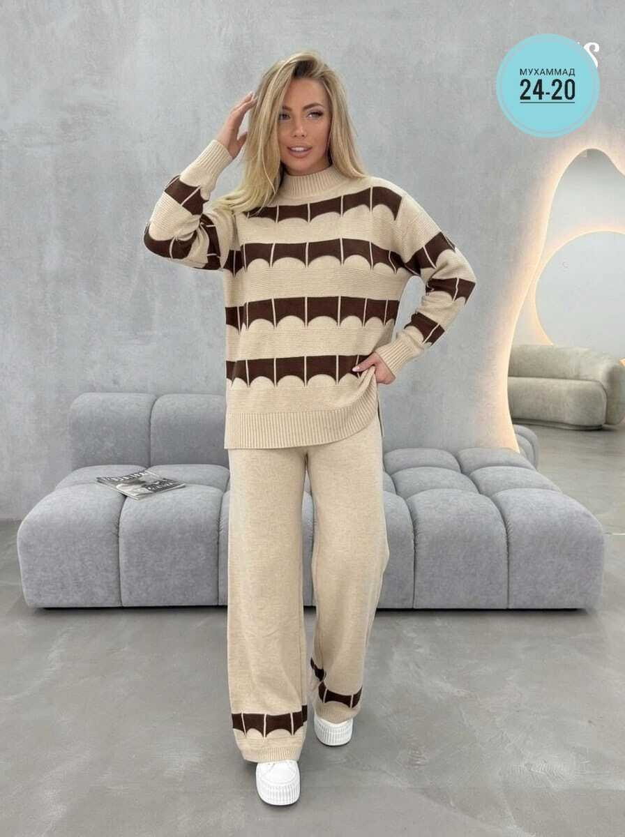 трикотажный костюм с брюками и кофтой в полоску aisha comfort,костюм двойка кашемир,костюм трикотажный,женские костюмы,костюм кашемир