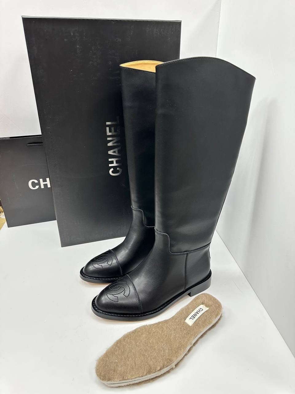 сапоги chanel,сапоги шанель,женские ботильоны chanel мягкие из кожаного спилка,женские сапоги,женские осенние сапоги chanel 2026 черные кожаные высокие