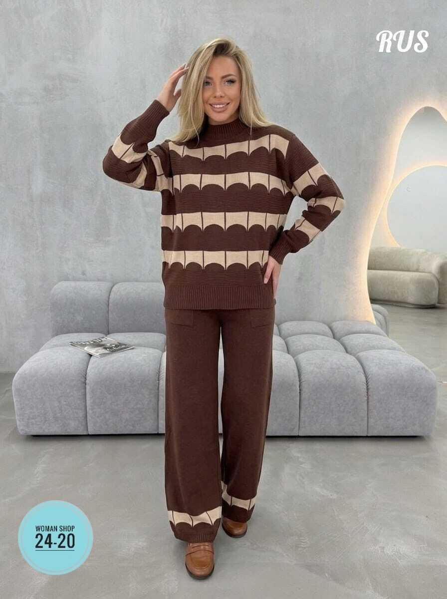трикотажный костюм с брюками и кофтой в полоску aisha comfort,женские костюмы,костюм двойка кашемир,костюм теплый женский,костюм трикотажный