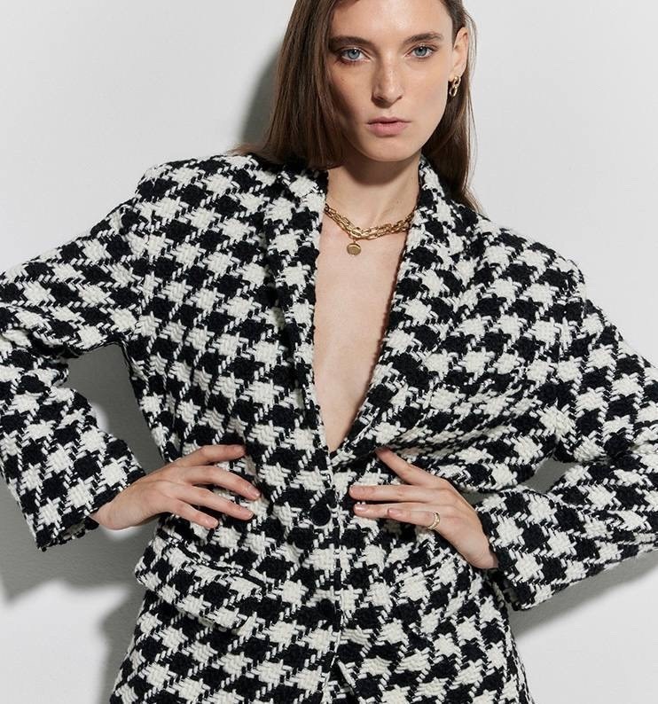 твидовый жакет zara,жакеты,твидовый жакет зара,женские жакеты,жакет гусиная лапка