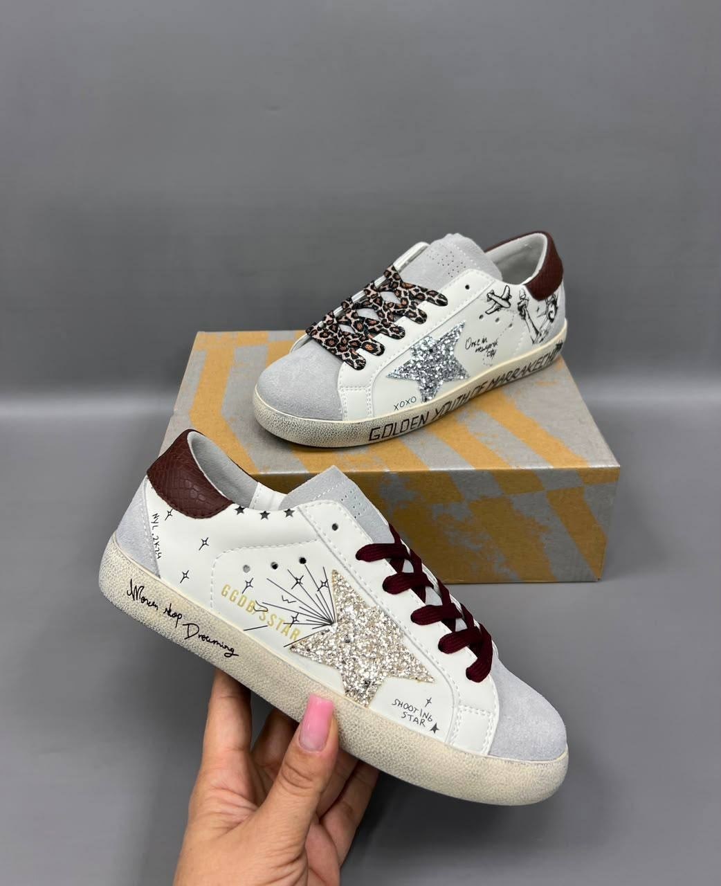 ,golden goose кроссовки,кеды golden goose,женские кроссовки,кеды голден гусы бело коричневые