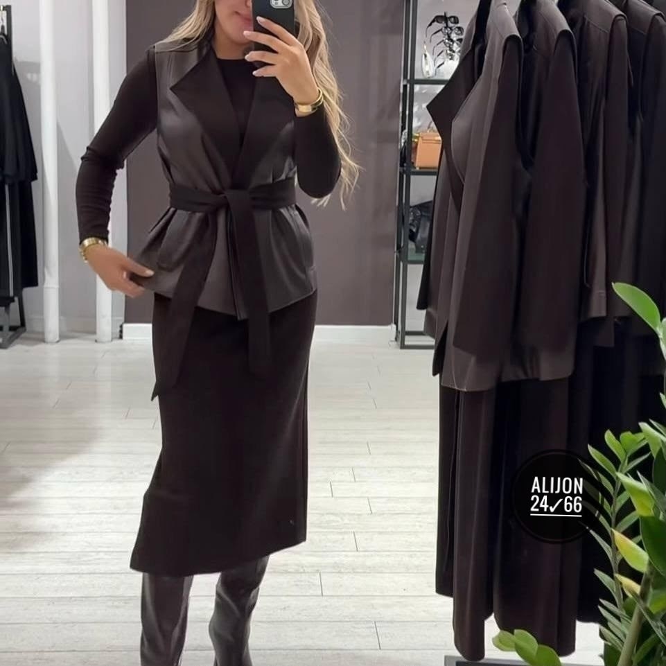 костюм (жилет+юбка) lady taiga черный,костюм юбка и жилет,костюм юбка и жилет женский,костюм жилетка с юбкой,женский костюм с юбкой