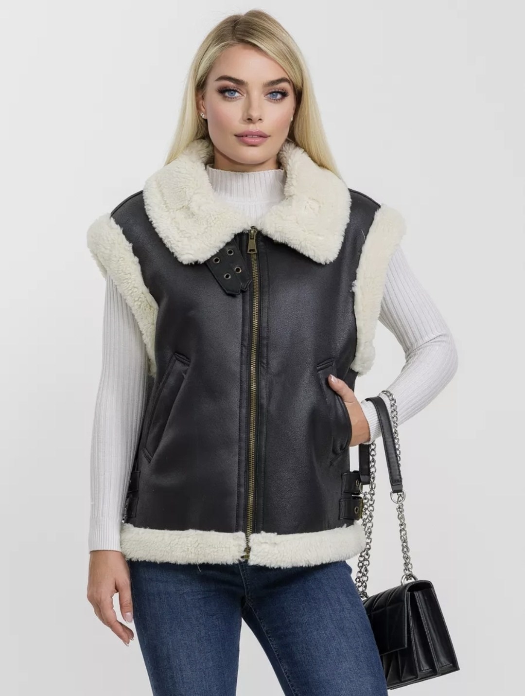 жилетка дубленка авиатор утепленная glossy style,жилет женский,женская жилетка,меховая жилет,жилет