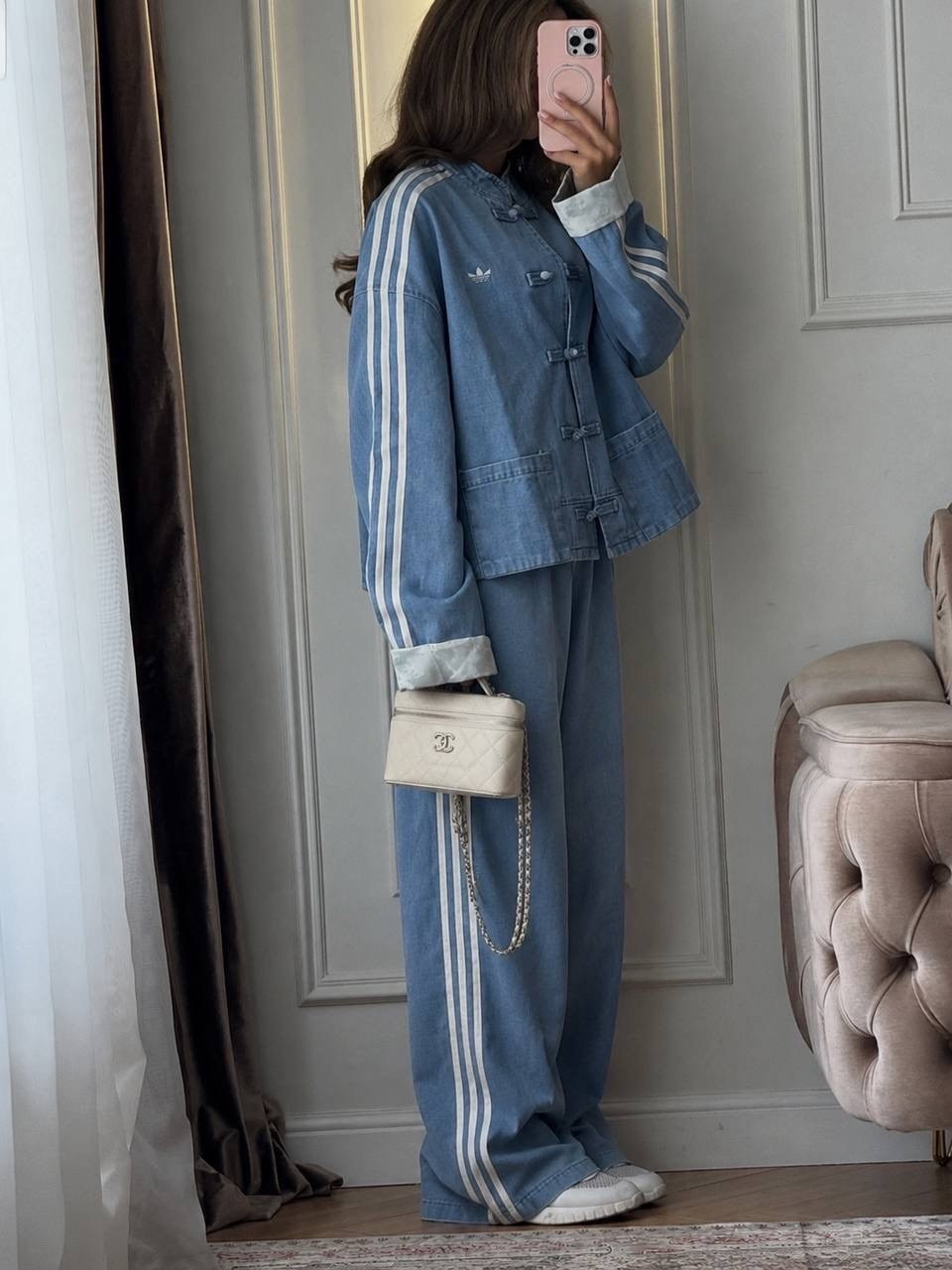 женский костюм,спортивные костюм,adidas denim tracksuit,спортивный стиль
