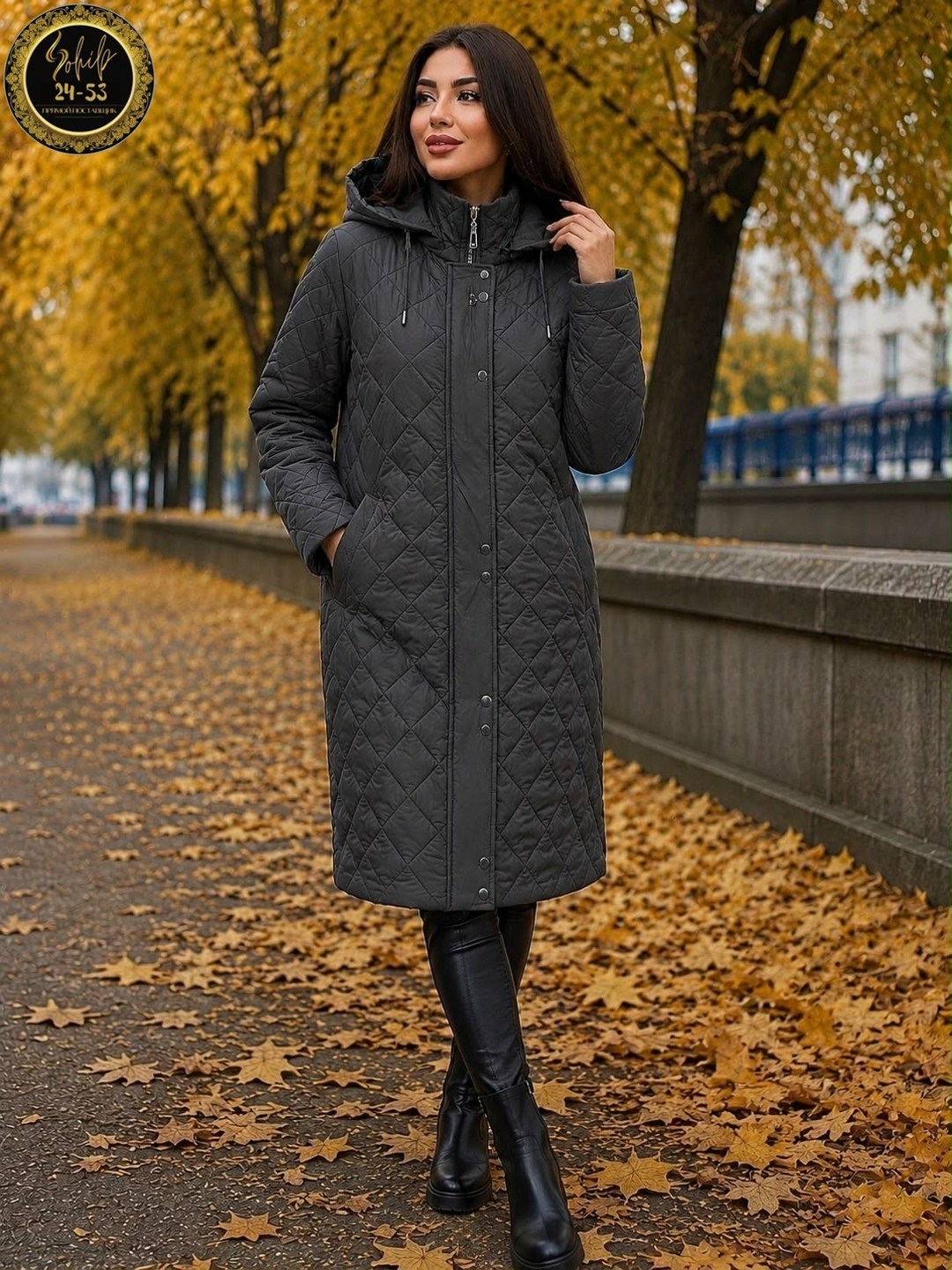 стеганое демисезонное пальто с капюшоном и водоотталкивающей тканью lady secret 5032 черный,стеганое демисезонное пальто ls арт. 5032,утепленное стеганое пальто lady secret 5032 черный размер 50,стега