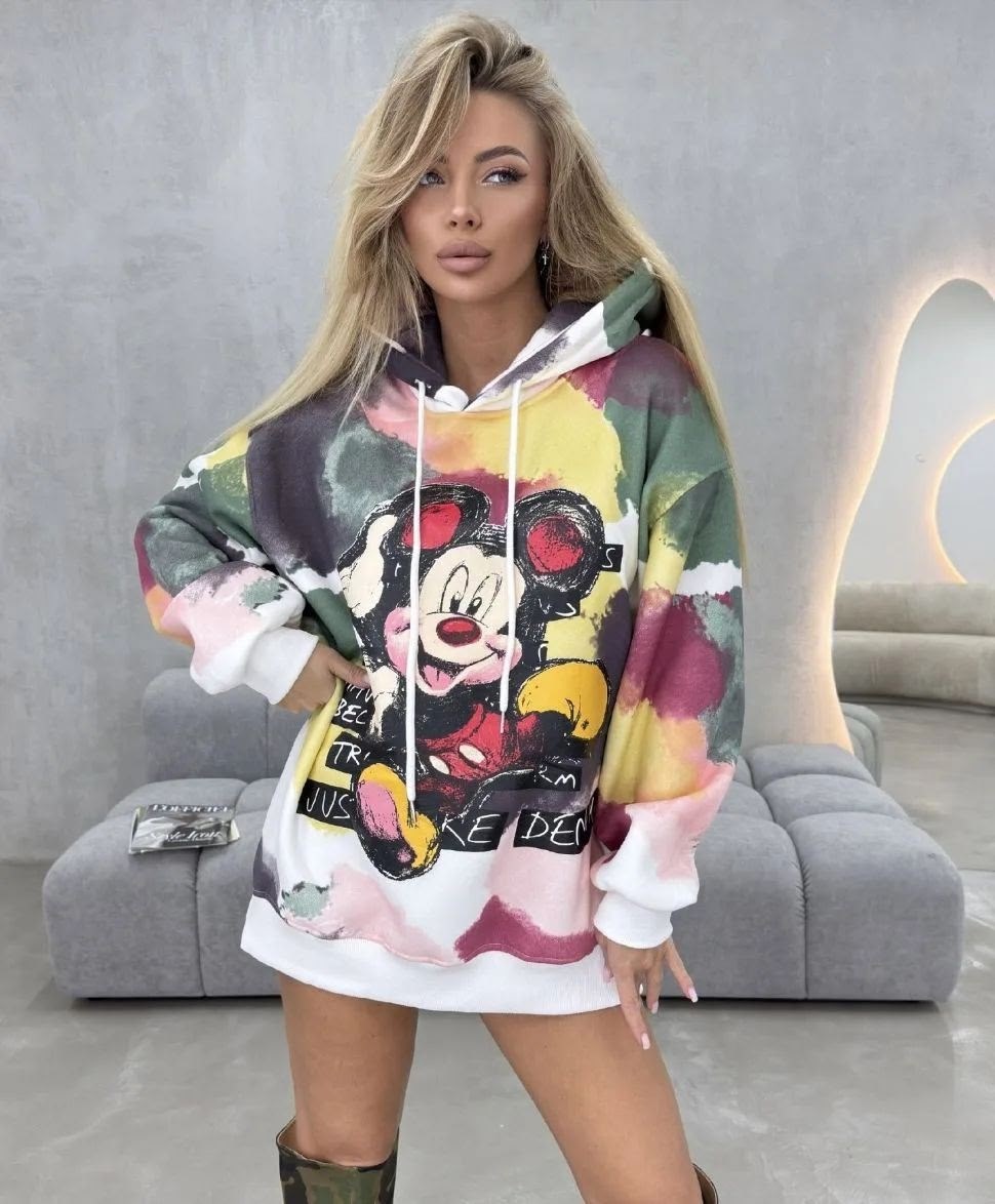 футболка оверсайз с принтом мики маус fashion lux,стильный свитшот,свитшот женская,кофта худи,толстовки свитшот