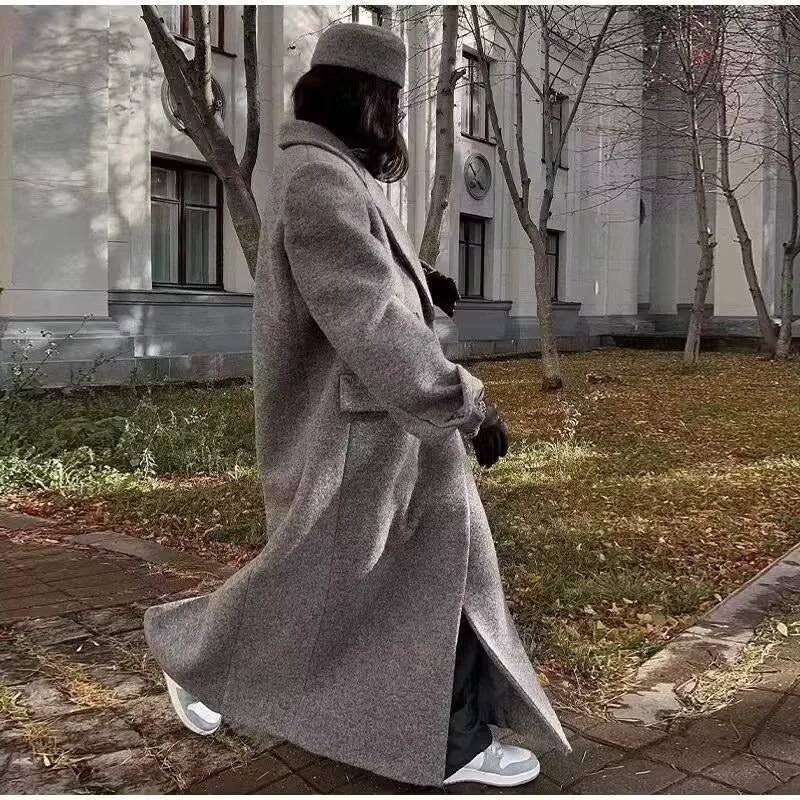 длинное пальто женское,модное пальто,длинное пальто,женское длинное серое пальто с лацканами,элегантные пальто