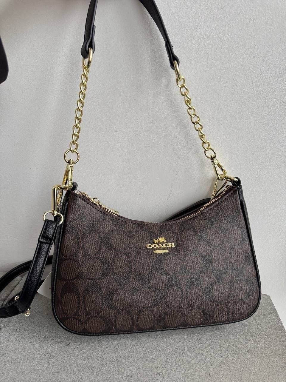 сумка женская coach,сумка coach,стильная женская сумка,coach teri shoulder bag ca548 in signature canvas dark brown,coach сумка на плечо