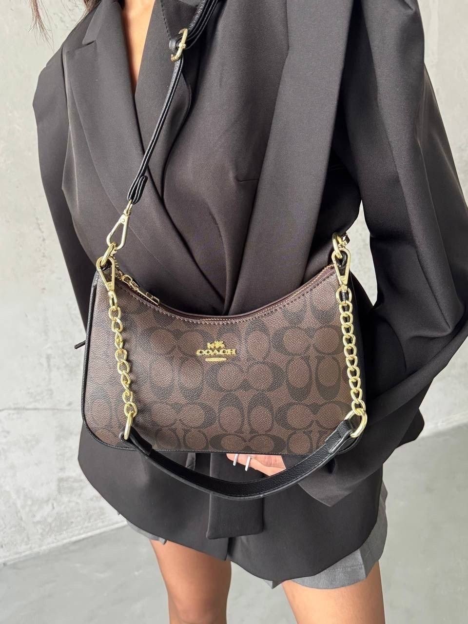 сумка женская coach,сумка coach,стильная женская сумка,coach teri shoulder bag ca548 in signature canvas dark brown,coach сумка на плечо