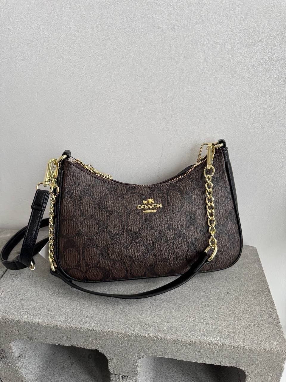 сумка женская coach,сумка coach,стильная женская сумка,coach teri shoulder bag ca548 in signature canvas dark brown,coach сумка на плечо