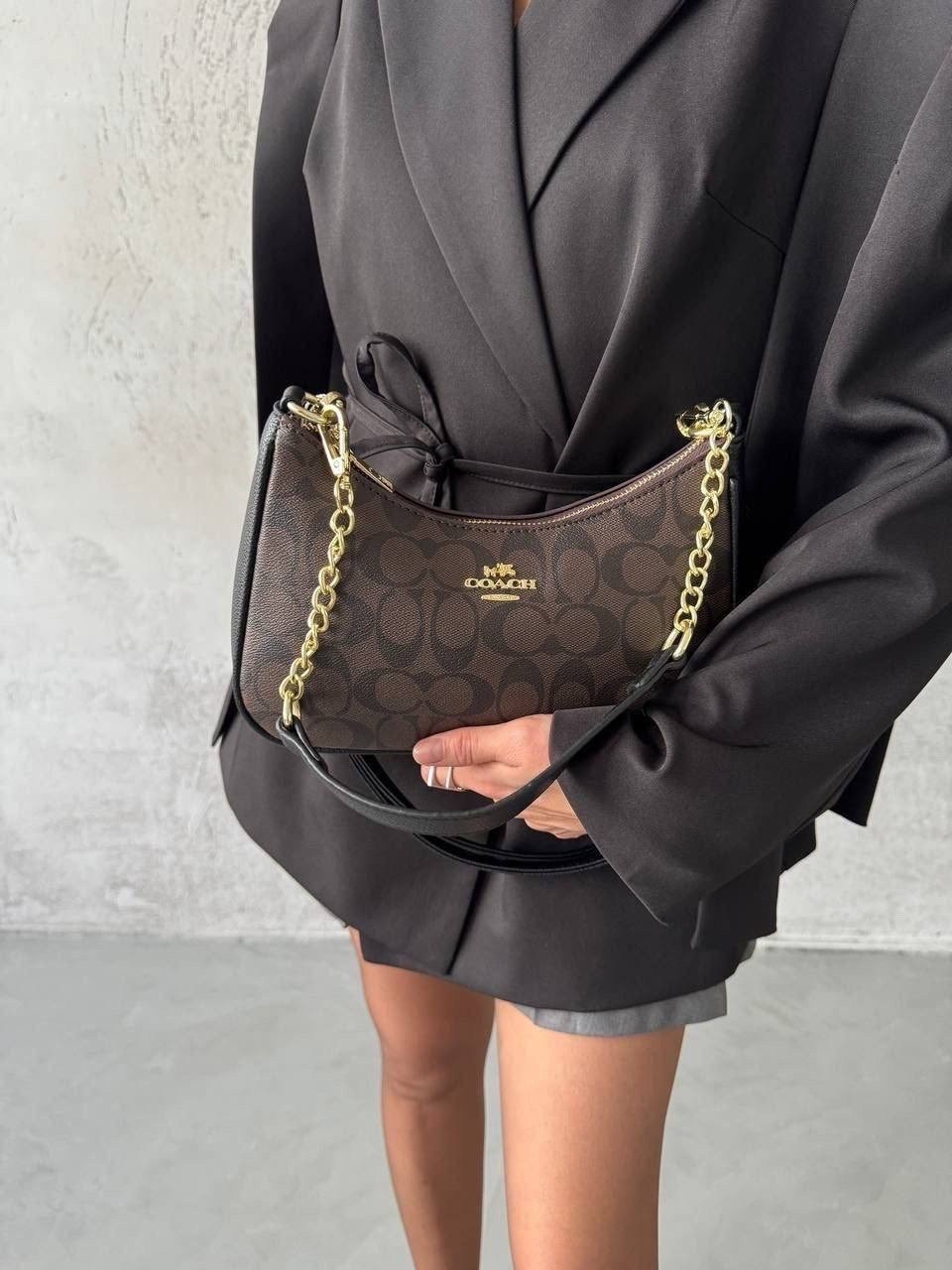 сумка женская coach,сумка coach,стильная женская сумка,coach teri shoulder bag ca548 in signature canvas dark brown,coach сумка на плечо