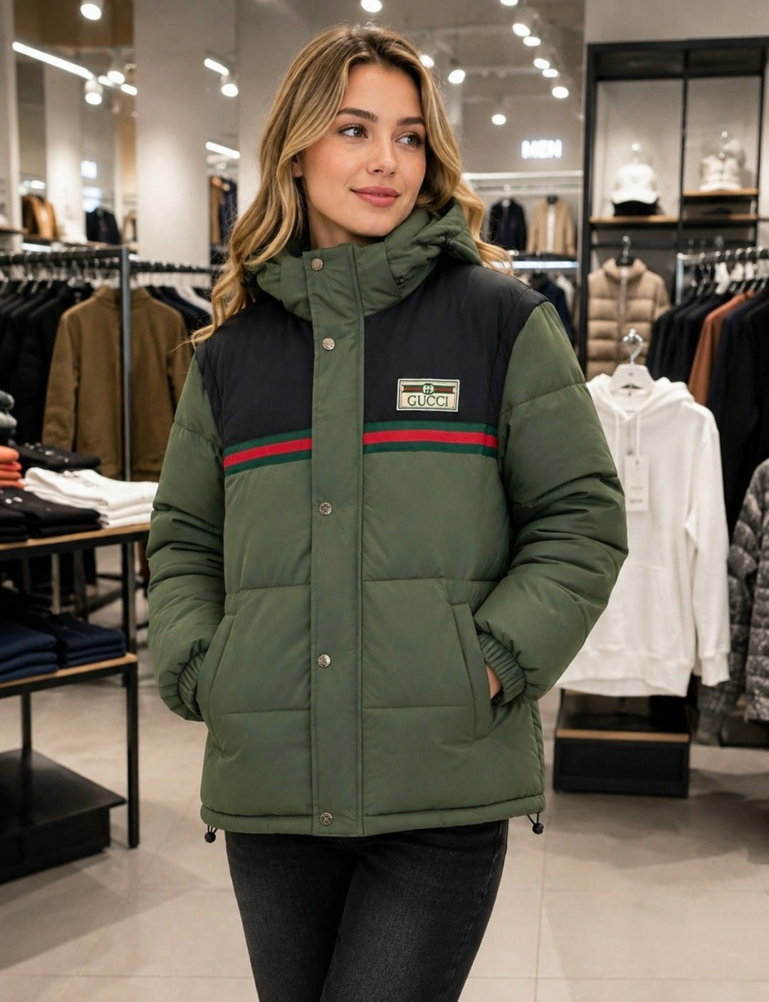 пуховик gucci,куртка gucci,модные пуховики,пуховик мужской женский gucci черный,куртка