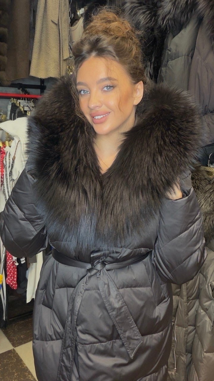 пуховик длинный с натуральным мехом чернобурки wow wear 301469160,пуховик с натуральным мехом чернобурки и капюшоном romana furs,пуховик с натуральным мехом,пуховики с мехом,пуховик длинный с натураль