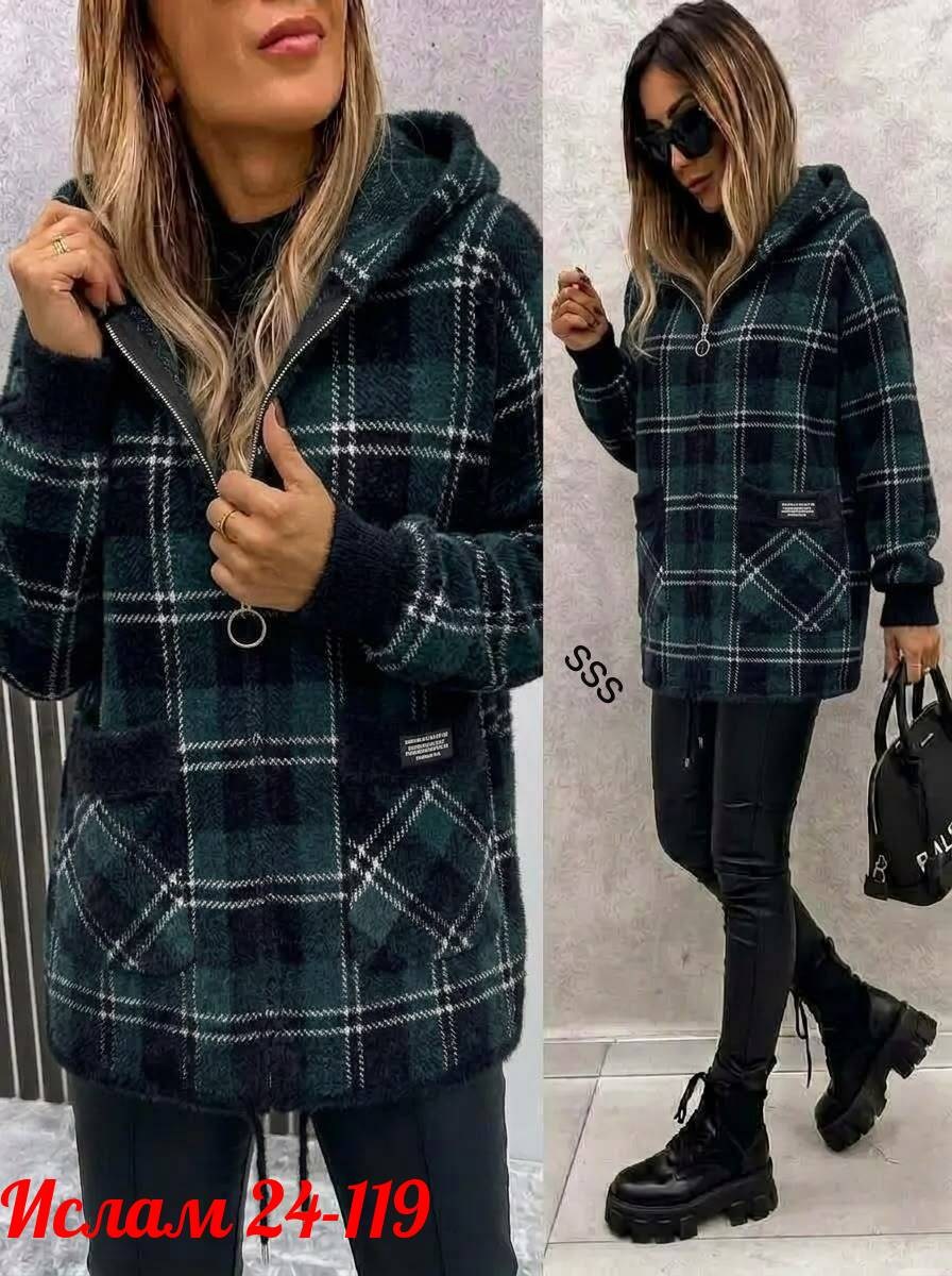 рубашка оверсайз теплая в клетку удлиненная amy store,женская кофта,рубашка теплая,,рубашка с капюшоном