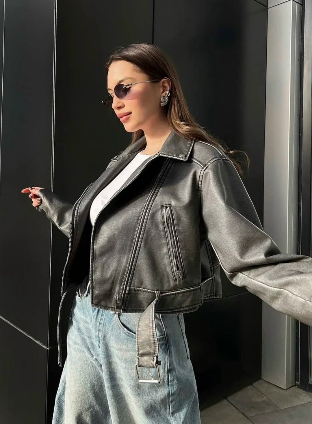 косуха винтажная куртка кожаная oversize серая mony,куртка косуха,косуха женская куртка кожаная oversize,косуха винтажная кожаная куртка серая оверсайз mony,косуха женская