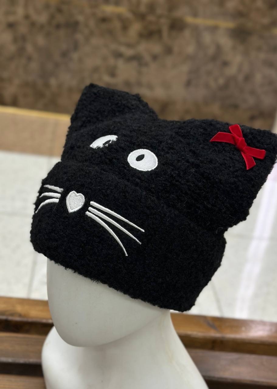 шапка плюшевая,вязаная шапка с кошачьими ушками,плюшевая шапочка,шапка модная,шапка для девочек