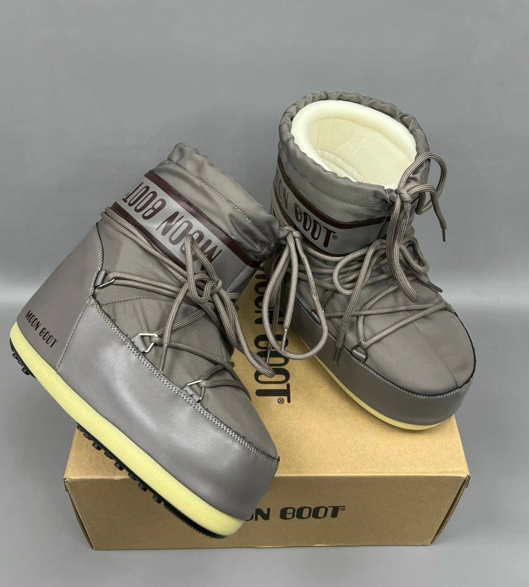 зимние ботинки moon boot,луноходы женские,мун бут,,зимние ботинки mb icon low nylon moon boot серый