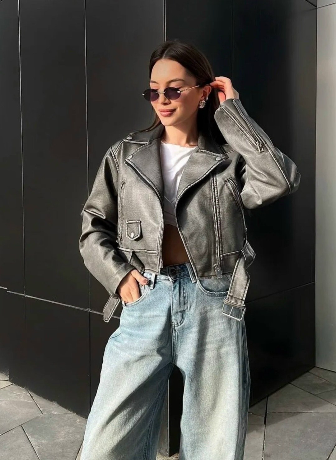 косуха винтажная куртка кожаная oversize серая mony,куртка косуха,косуха женская куртка кожаная oversize,косуха винтажная кожаная куртка серая оверсайз mony,косуха женская