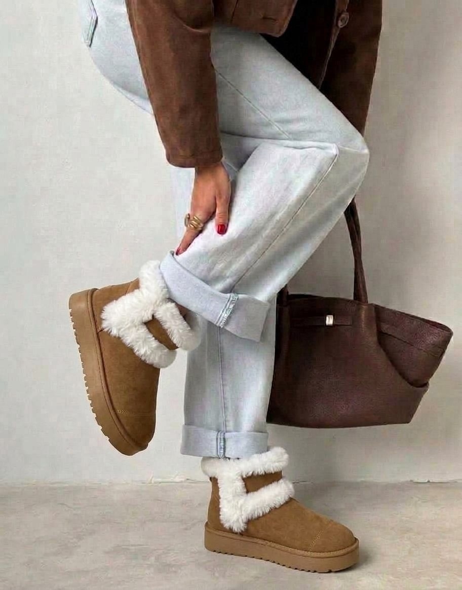 женские угги ugg,короткие угги из натуральной кожи с меховой опушкой бежевые obba,женские угги,угги с мехом на платформе,
