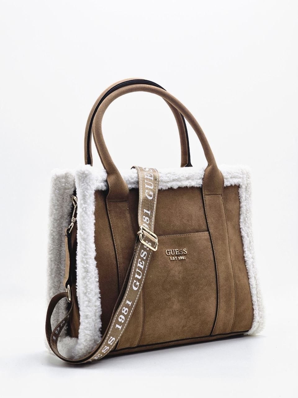 сумка женская guess,сумка женская guess коричневая с меховой отделкой,сумка женская с мехом guess,сумка guess,сумка женская guess тоут