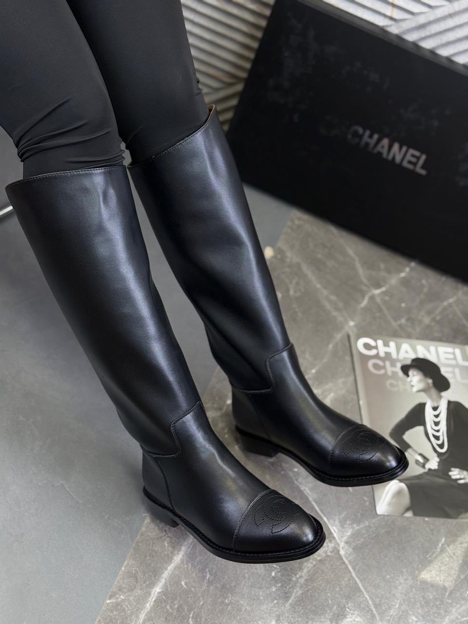 сапоги женские,,сапоги,женские брендовые кожаные сапоги chanel premium,сапоги шанель
