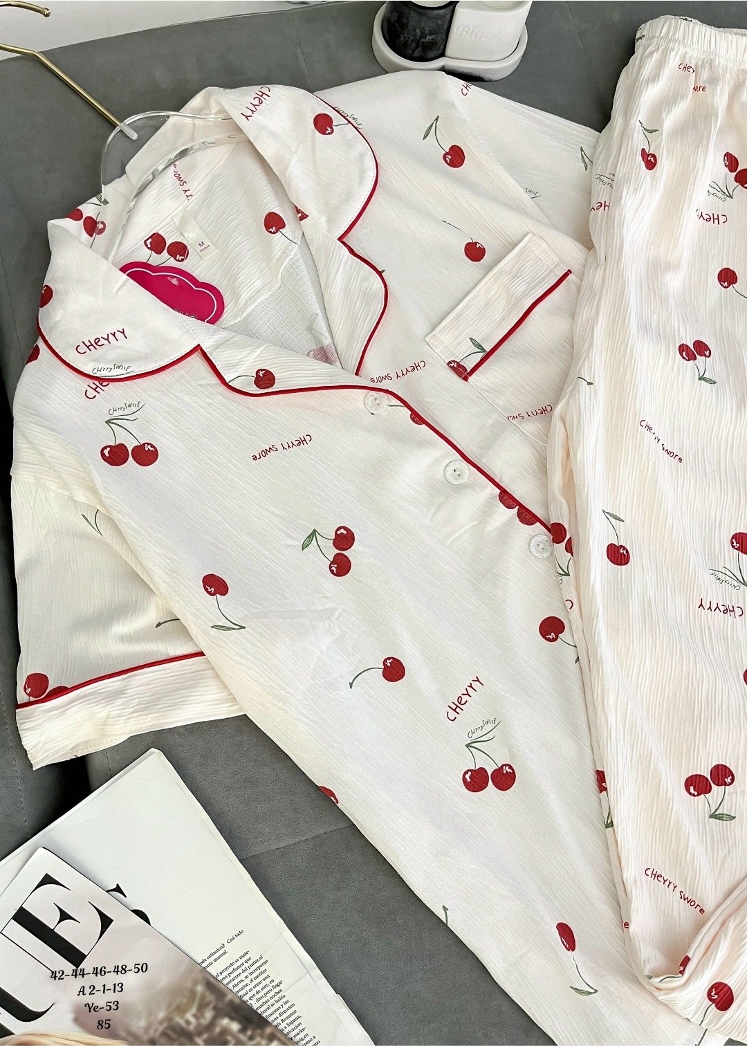 женские пижамные комплекты,женская пижама,комплект пижама,пижама для женщин,комплект женских пижам вишневый принт