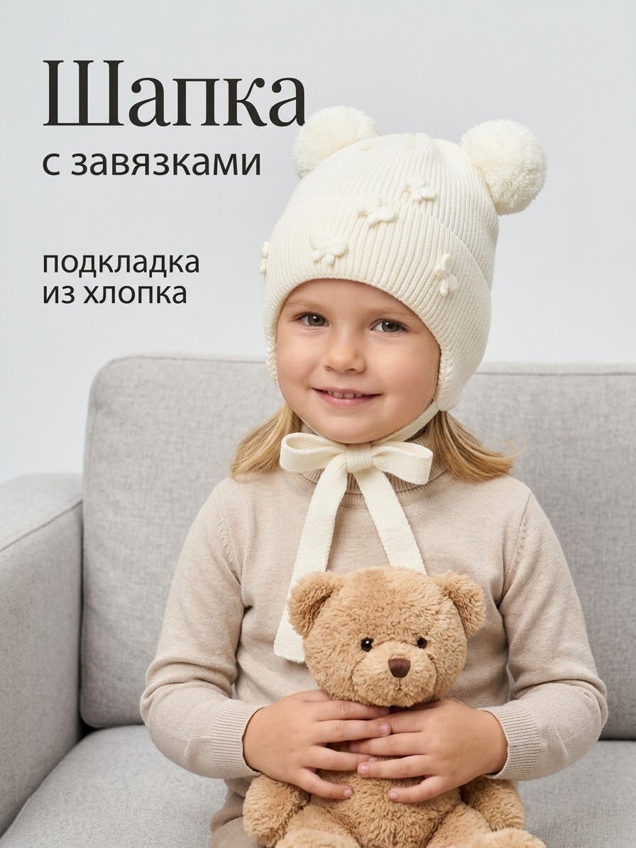 шапка с завязками,шапка с завязками для девочки,шапка для детей,детская шапочка,детская шапка