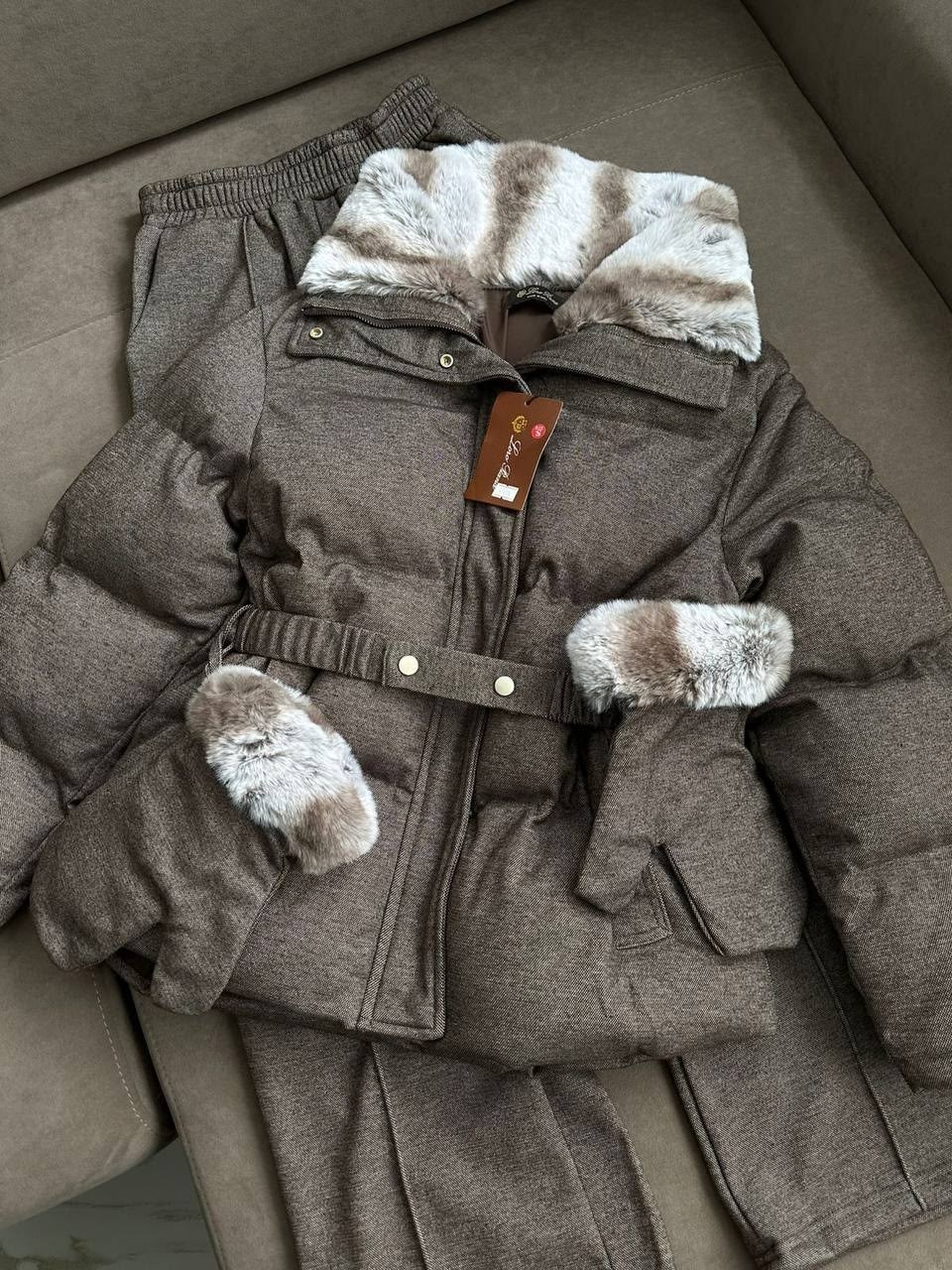 костюм loro piana серый,теплая куртка,женские пуховики,меховая куртка,куртка женская loro piana зимняя