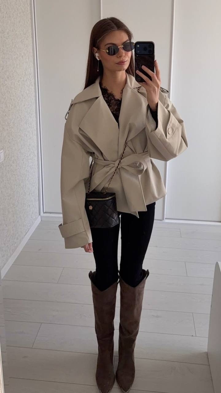 тренч женский,тренч,бежевый тренч,тренч с поясом,короткий тренч
