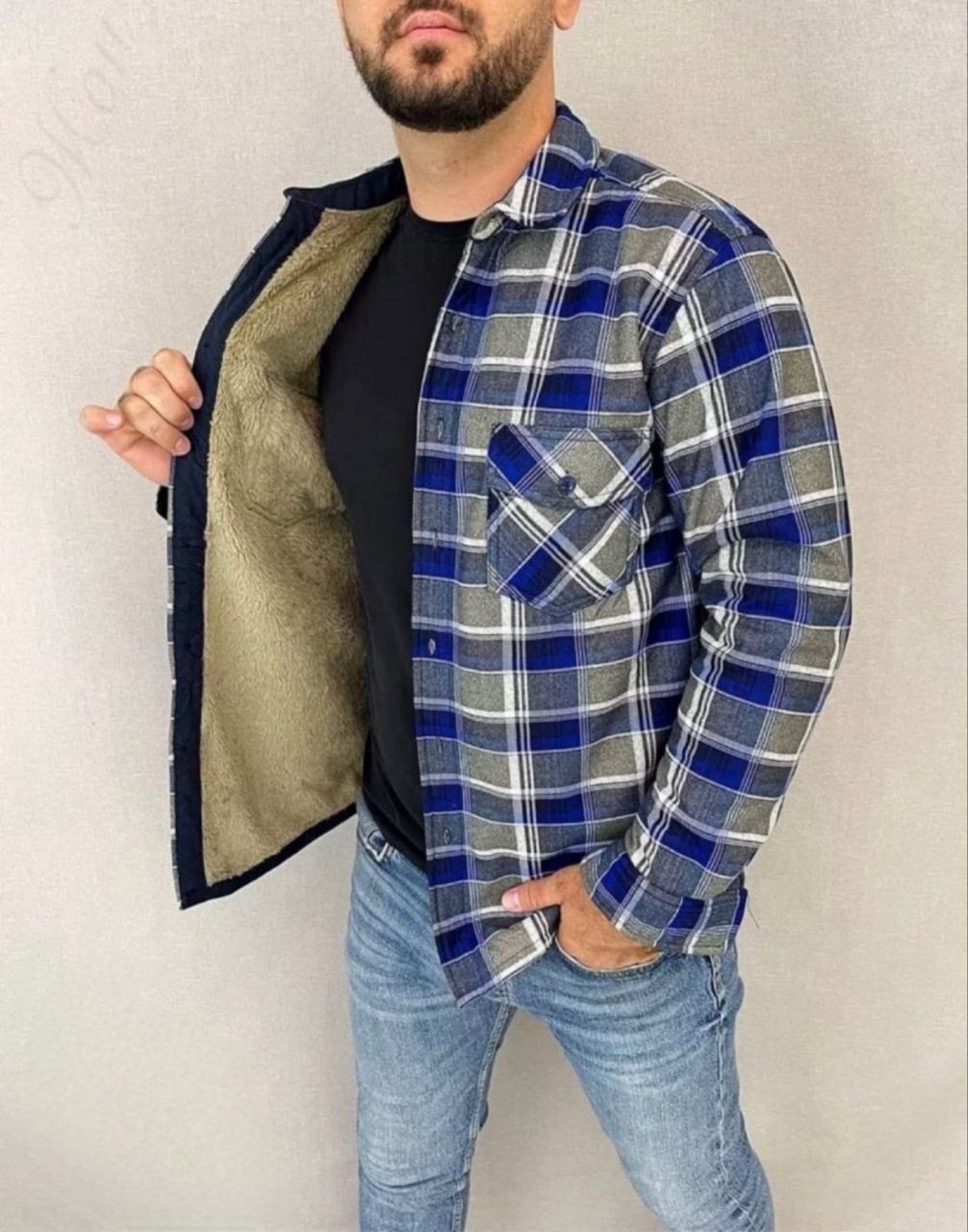 рубашка теплая на флисе,рубашка в клетку теплая h&h fashion,рубашка на меху,мужская клетчатая рубашка,рубашка теплая мужская