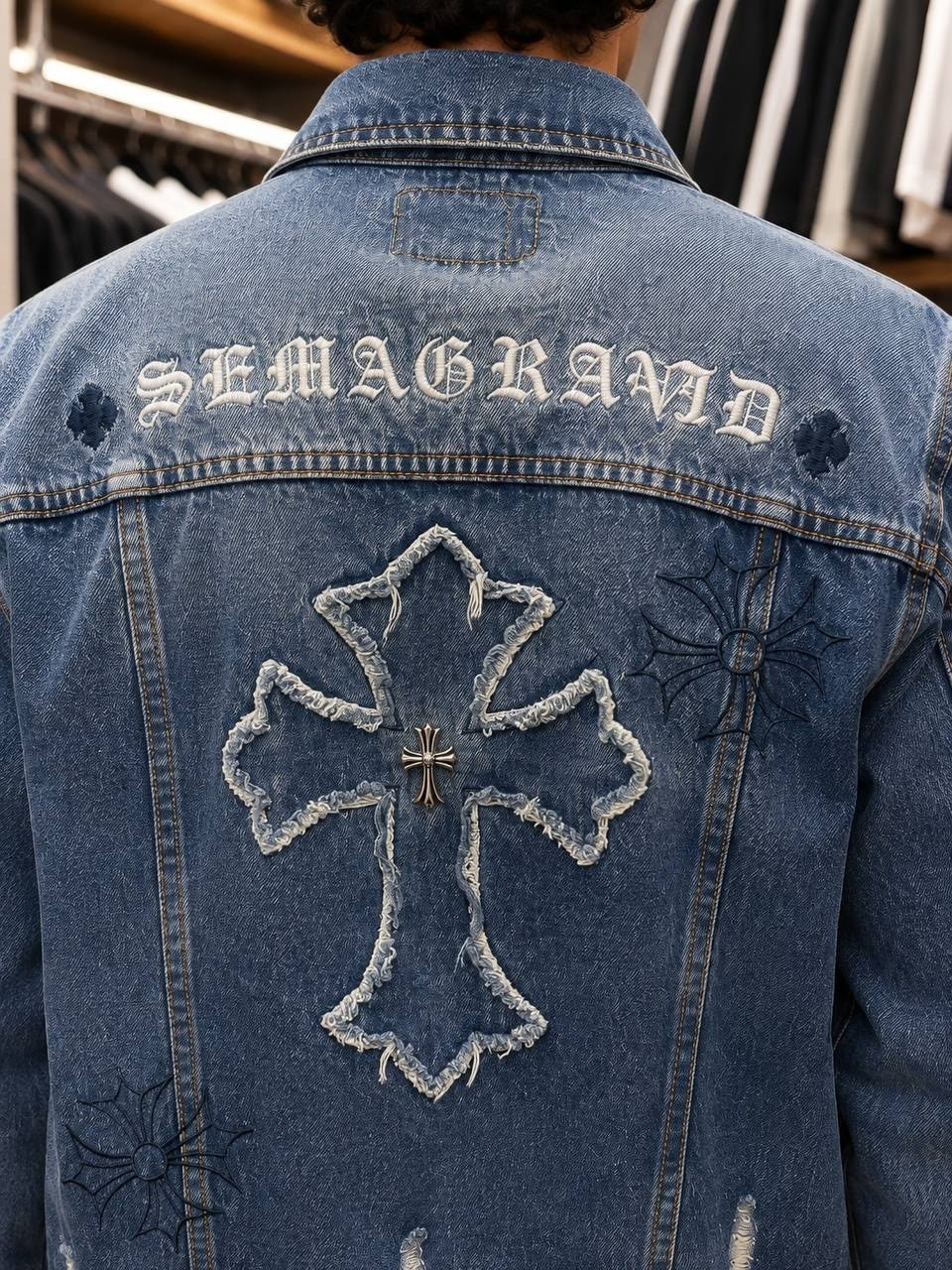 джинсовая куртка,джинсовая куртка chrome hearts,мужская джинсовая куртка,джинсовая куртка с принтом,джинсовка оверсайз мужская