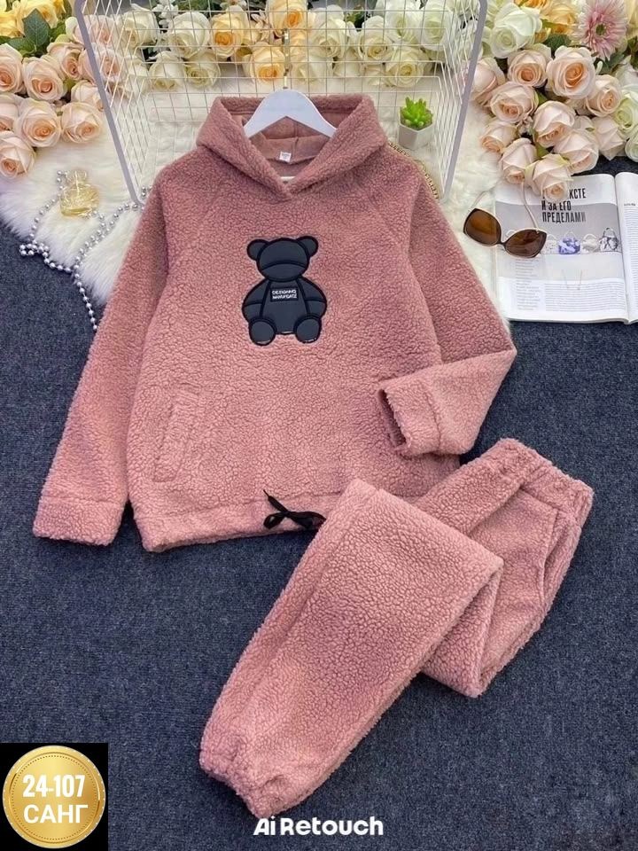 женский костюм,плюшевое худи,домашний костюм,,женский теплый костюм