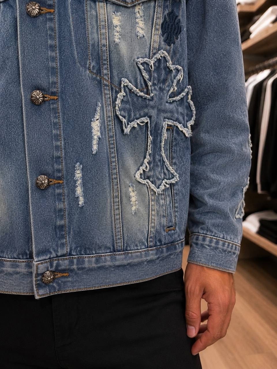 джинсовая куртка,джинсовая куртка chrome hearts,мужская джинсовая куртка,джинсовая куртка с принтом,джинсовка оверсайз мужская