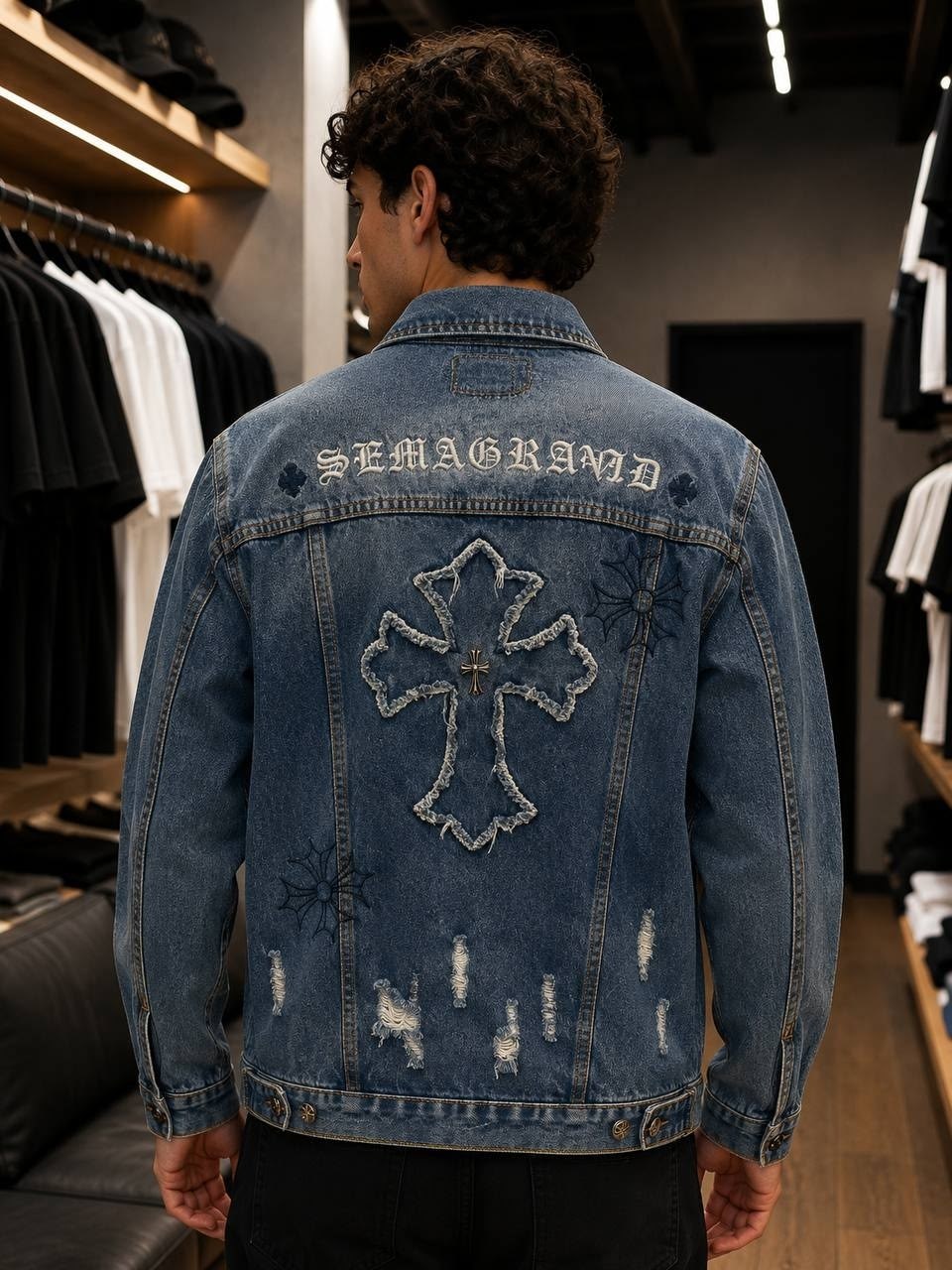 джинсовая куртка,джинсовая куртка chrome hearts,мужская джинсовая куртка,джинсовая куртка с принтом,джинсовка оверсайз мужская