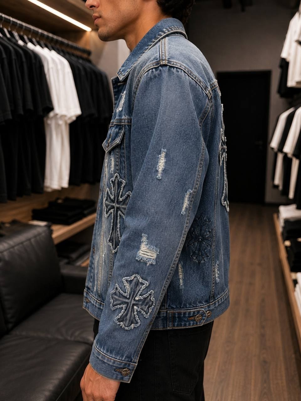 джинсовая куртка,джинсовая куртка chrome hearts,мужская джинсовая куртка,джинсовая куртка с принтом,джинсовка оверсайз мужская