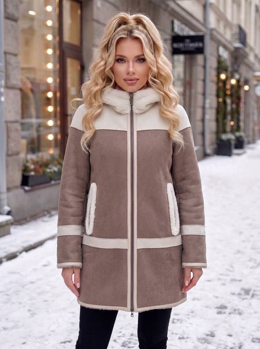 дубленка женская зимняя h'rose brand,дубленка зимняя,дубленка женская,светлая дубленка,двухсторонняя дубленка