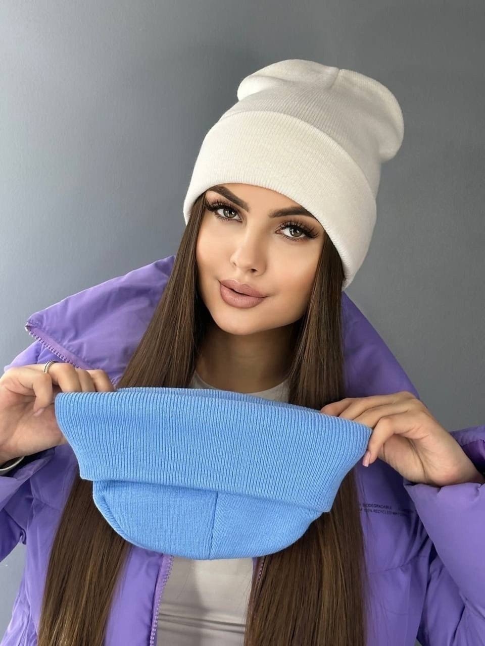 шапка-бини,шапка бини женская,шапка белая бини,шапка женская,шапка бини белый с отворотом