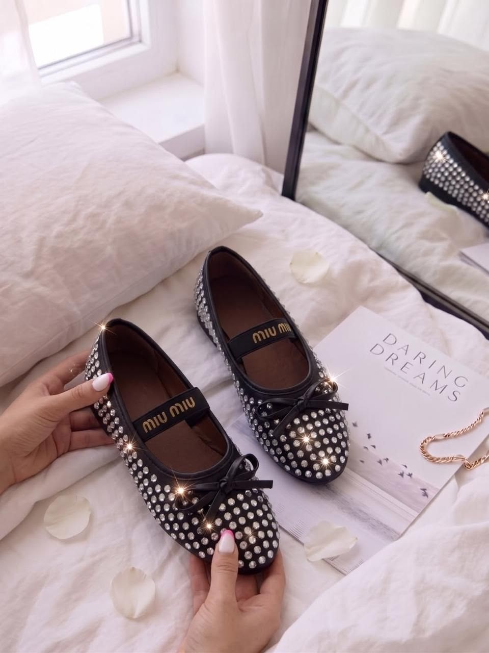 балетки miu miu,,балетки со стразами,туфли стильные,балетки alaia