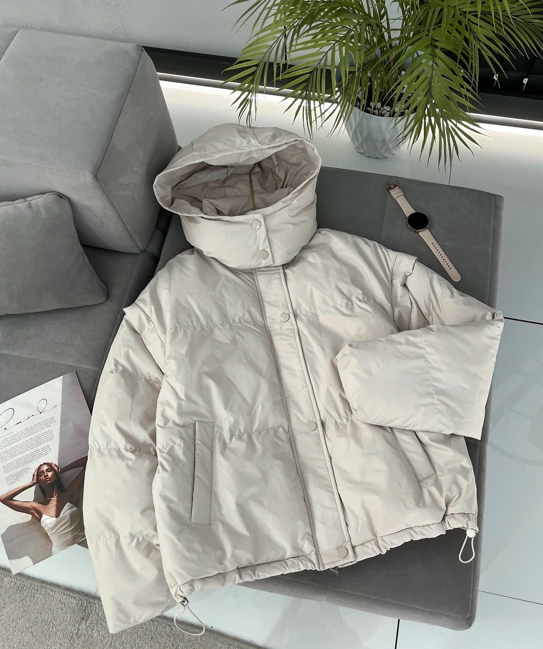 куртка демисезонная с капюшоном vau look цвет голубой,куртка демисезонная,куртка женская демисезонная,куртка оверсайз,куртка norevia демисезон