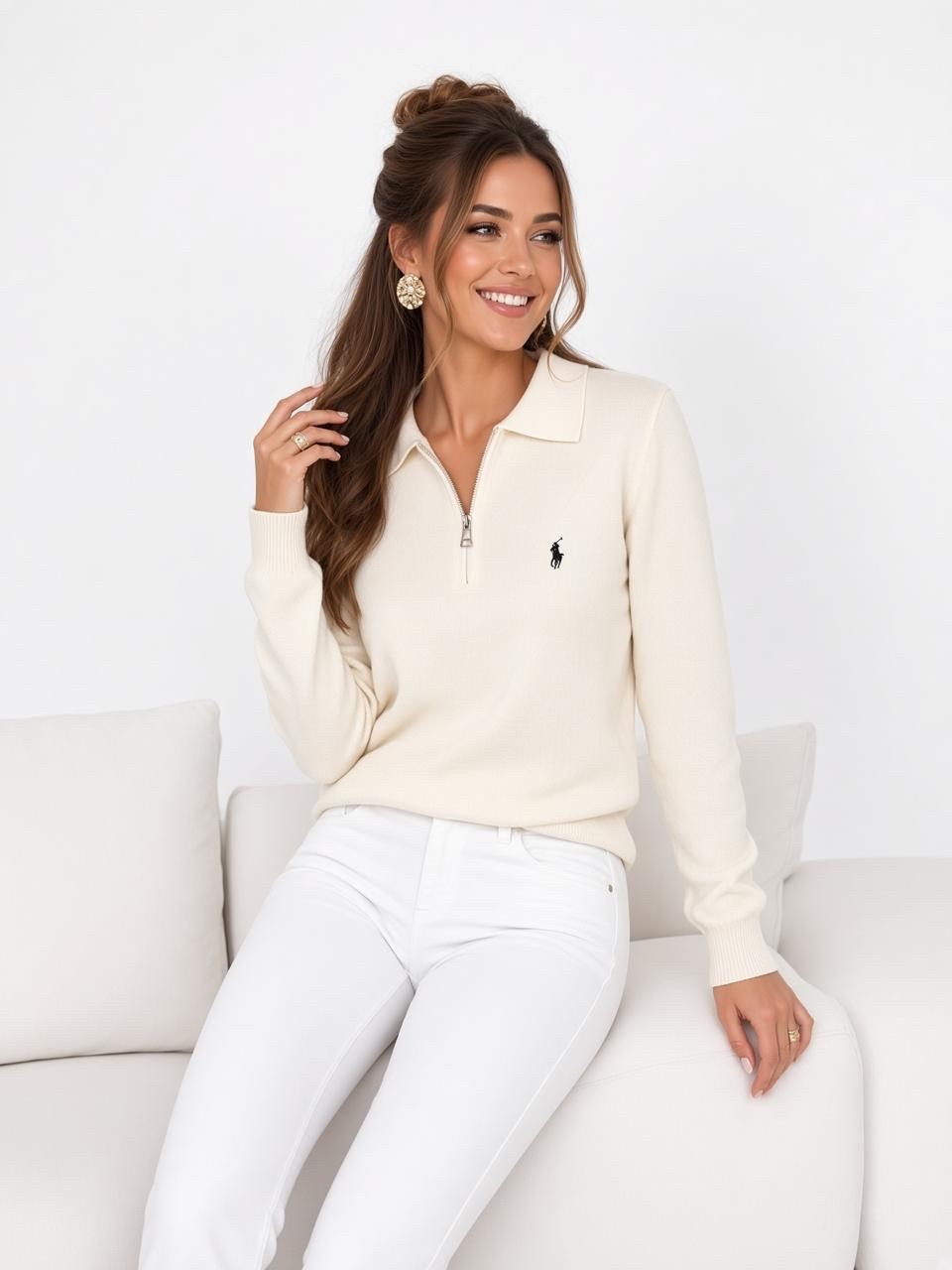 женская кофта,джемпер polo ralph lauren полузамок белый,женские джемпера,джемпер polo ralph lauren,кофта поло