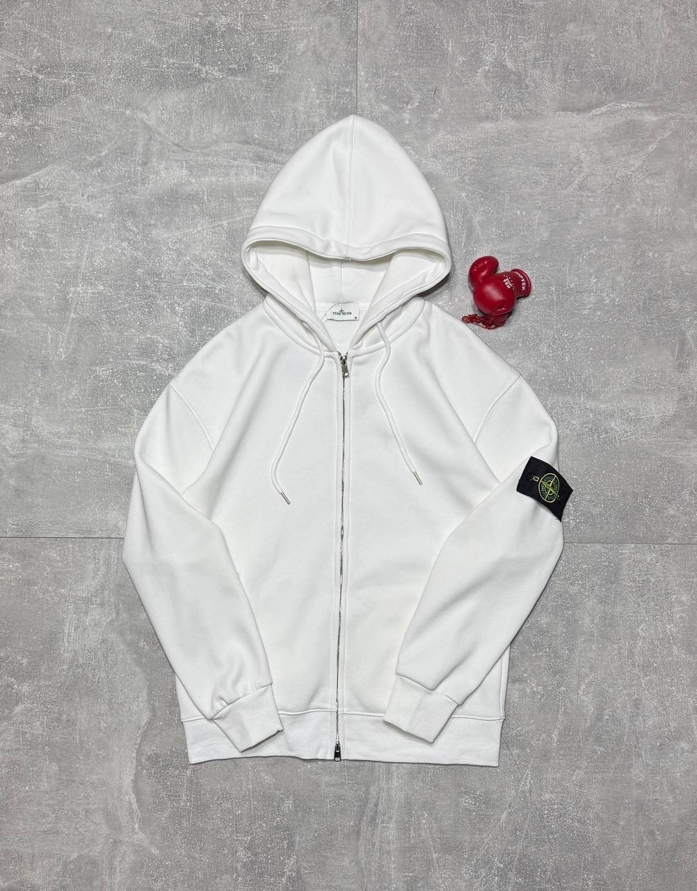 зип худи stone island,белая зип худи stone island,стон айленд кофта,худи stone island,белые толстовки
