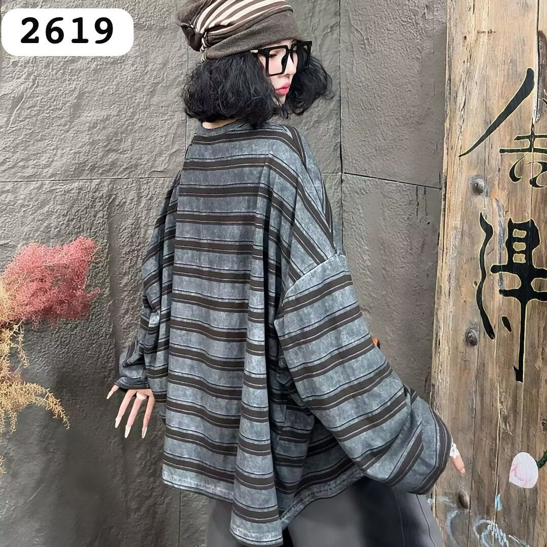 полосатая футболка с круглым вырезом в полоску harajuku,полосатая футболка с длинными рукавами,hirigin женский полосатый свитшот oversize,кофта в полоску,толстовка в полоску