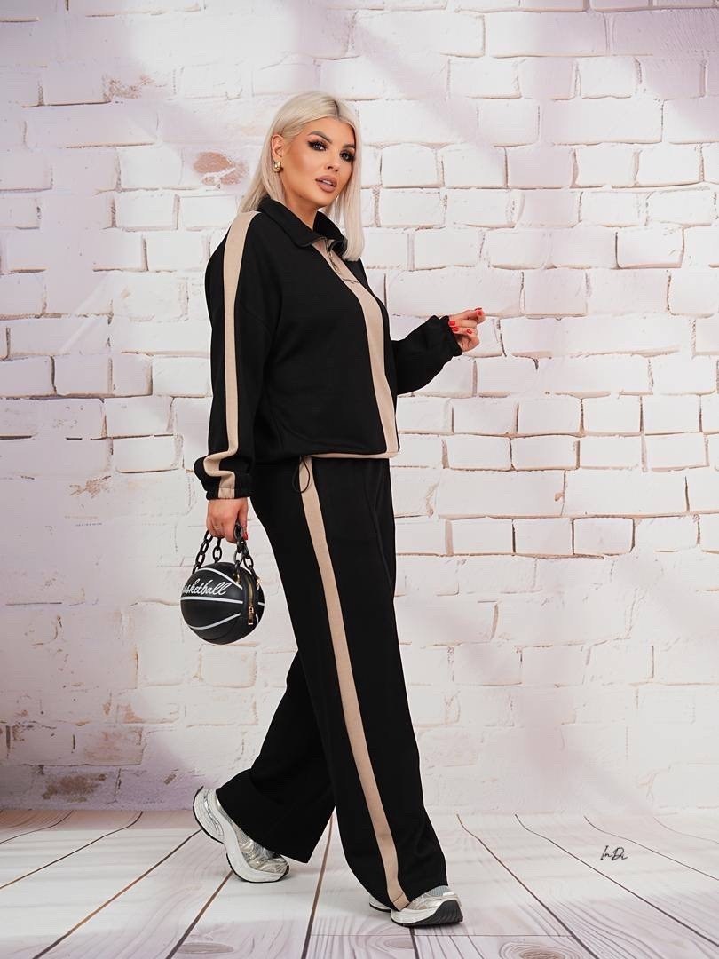 спортивный костюм больших размеров с брюками паллацо janna collection,стильные костюмы,костюм спортивный женский glentina,спортивный костюм больших размеров с брюками паллацо janna collection цвет чер