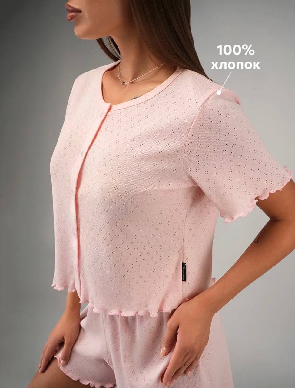 женская пижама с шортами,женская пижама с шортами из ажурного хлопка happyfox,женская пижама,розовая женская пижама,пижамы женски
