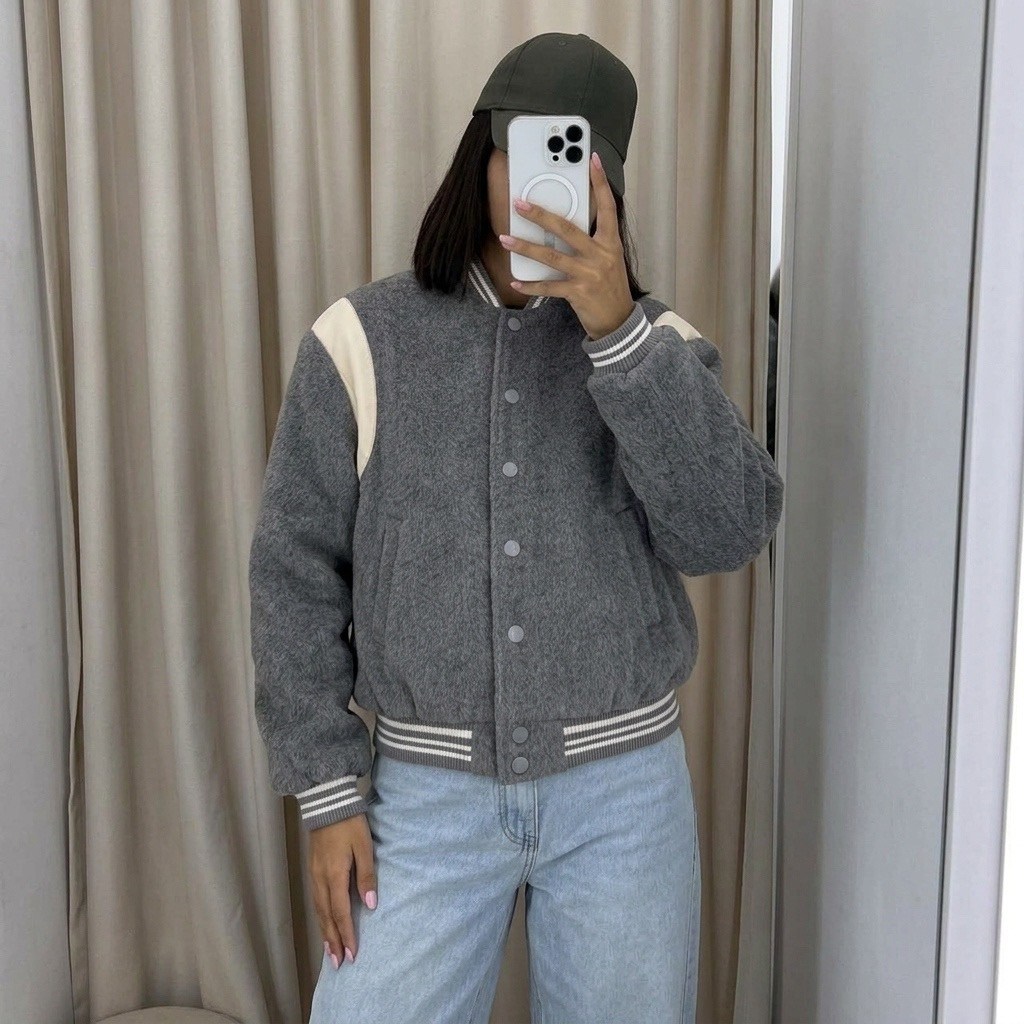 куртка-бомбер oversize из ткани с ворсом befree,куртка-бомбер oversize из ткани с ворсом серая,куртка бомбер,бомбер пальто,стильный бомбер