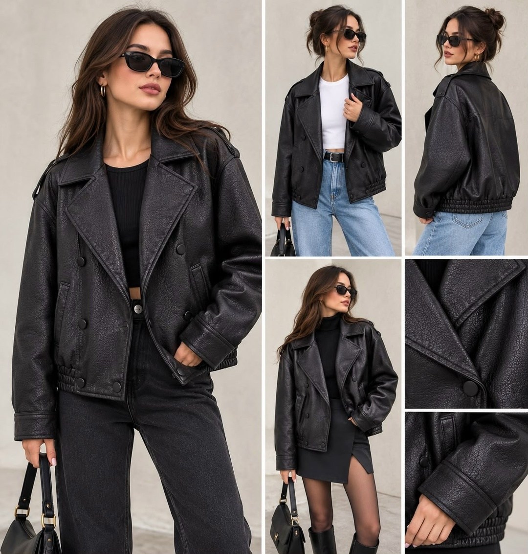 кожаная куртка женская nobrand ad166 черная 46-48 ru,куртка косуха,кожаная куртка,куртка кожаная косуха oversize,косуха