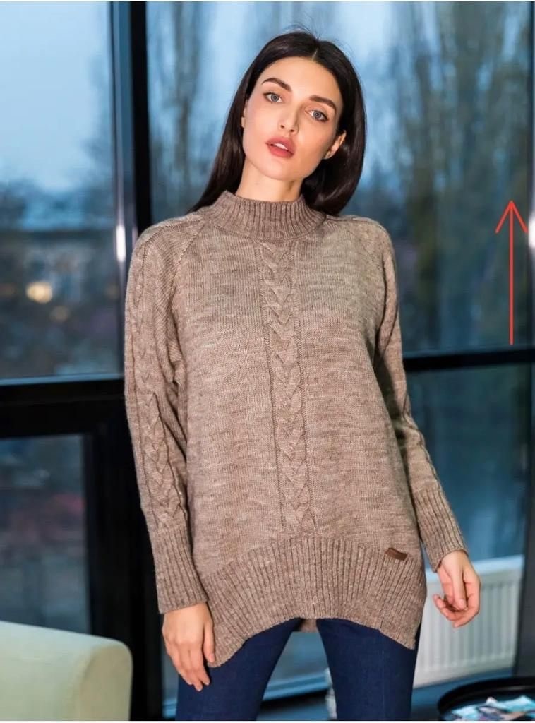 свитер оверсайз oversize вязаный с горлом удлиненный zhukova care 49238824,бежевый джемпер,свитер женский,свитер оверсайз,джемпер оверсайз